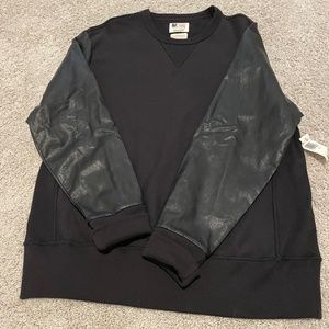 Todd Snyder X Champion Collar Black Leather Sleeve Sweatshirt